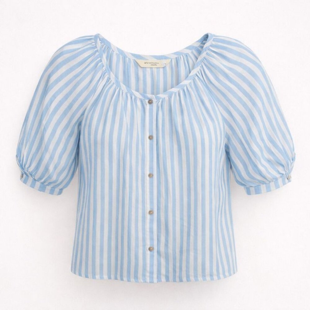 NWT LC Lauren Conrad Blue White Stripe Puff Sleeve Blouse Plus Size 1X Cottage